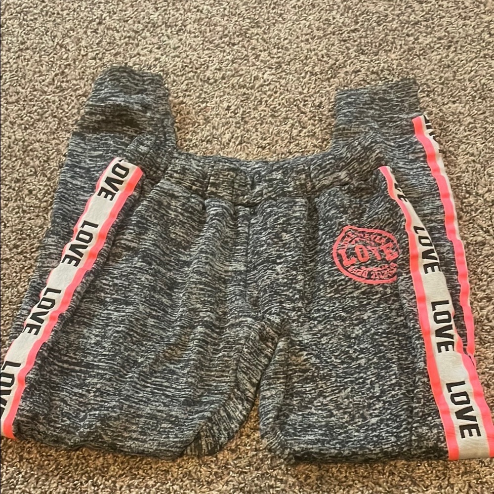 Bobbie Brooks Sweatpants Gray Pajama Pants with Pink Love Print